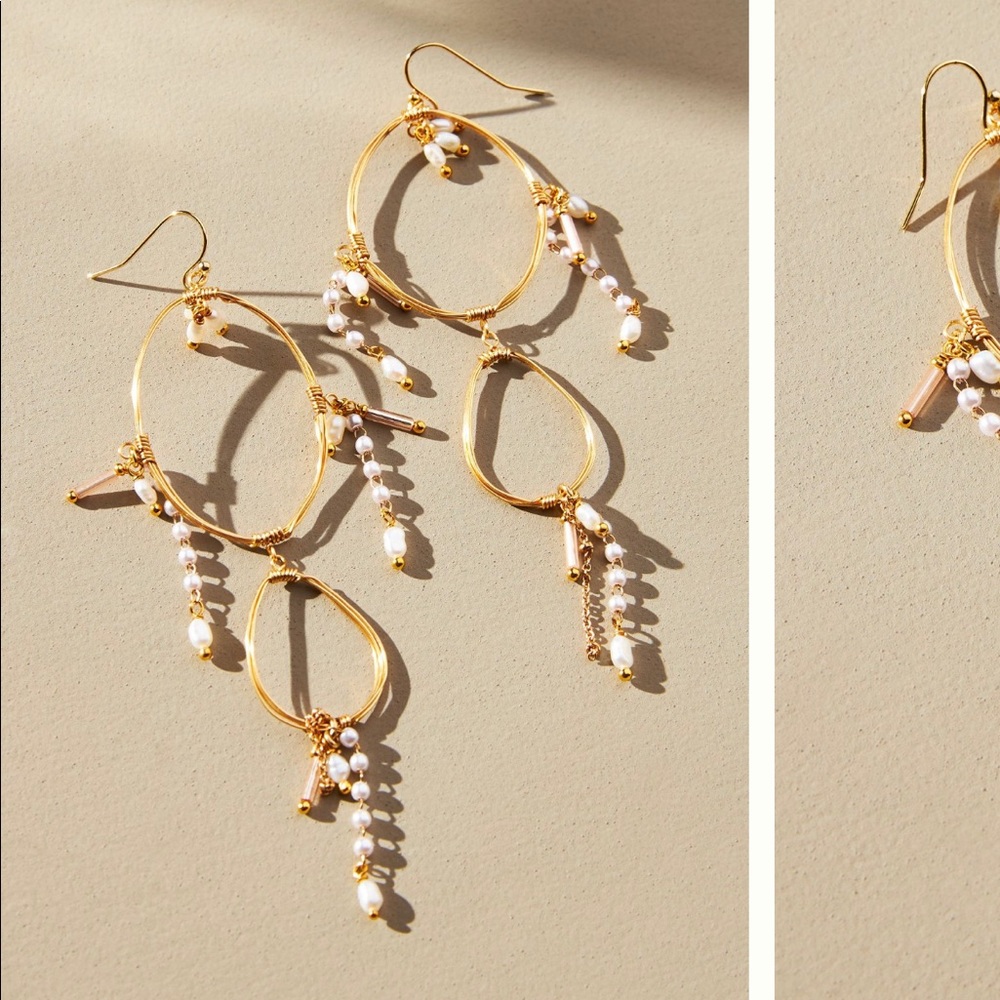 Anthropologie Pearl Embelished Double Hoop Earrings - never worn